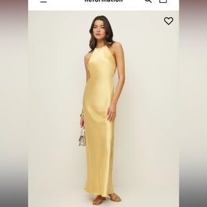 Reformation Jeany Silk Dress in yellow